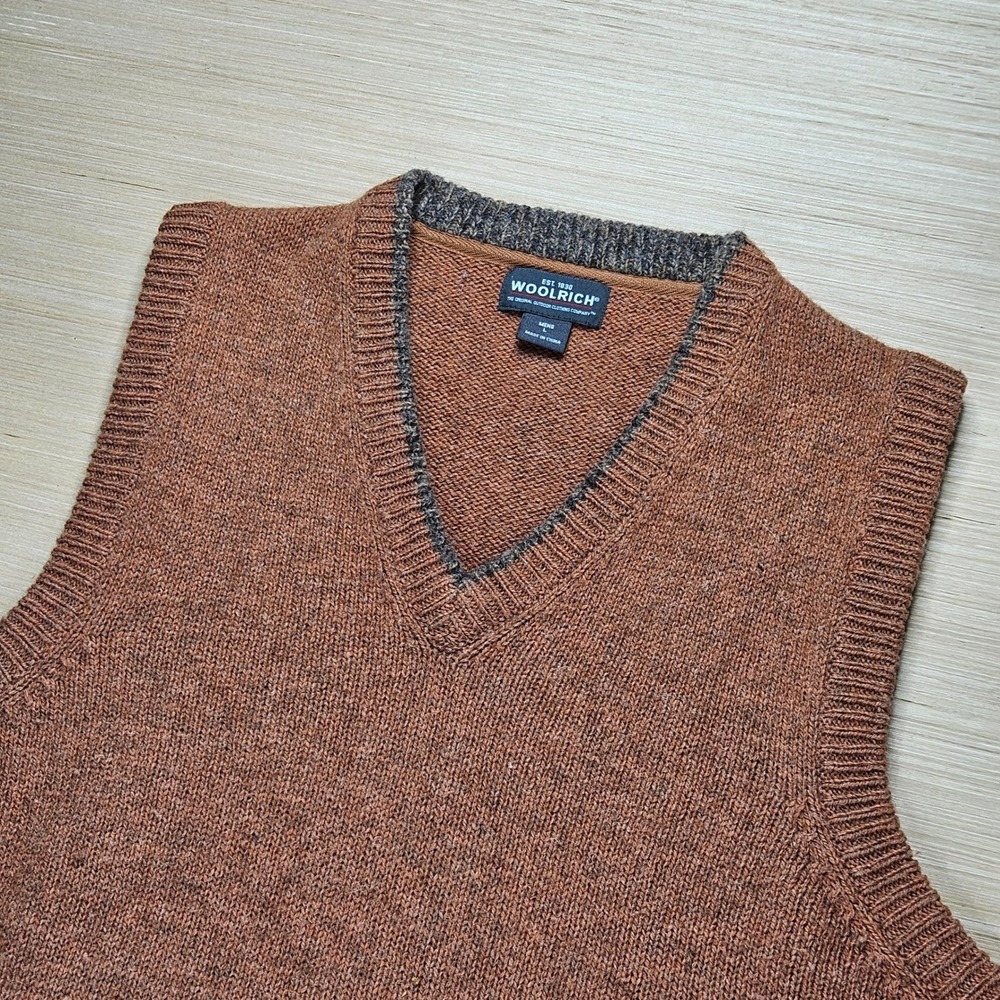 Woolrich Sweater Vest Mens L Pumpkin Orange V-Neck Wool Blend Grandpacore 9334